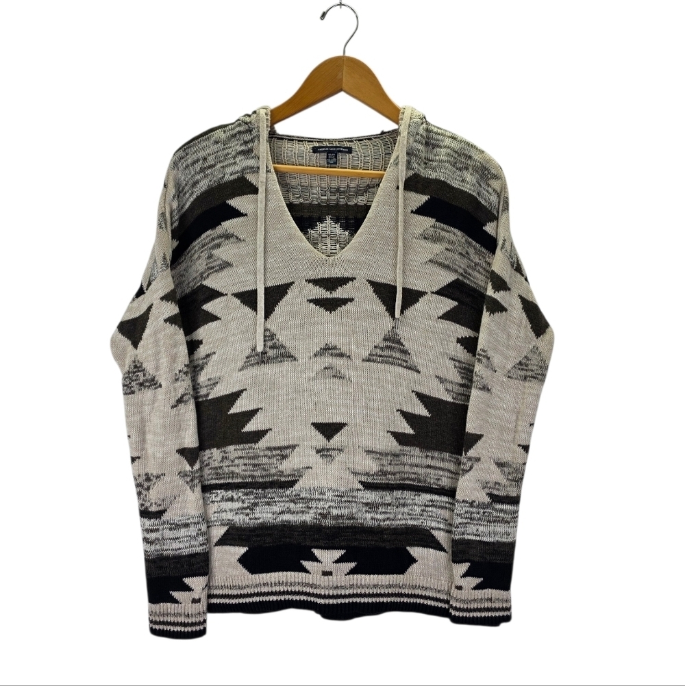 American Eagle Womens Baja Hooded Sweater Aztec Tribal Southwestern Knit Size XS